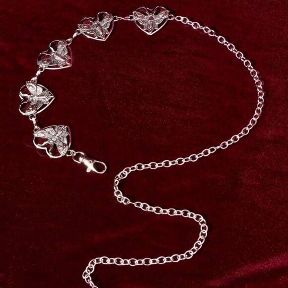 HALLOWEEN SALE Silver Goth Vintage Heart Moth Chain Belt - Picture 2 of 7